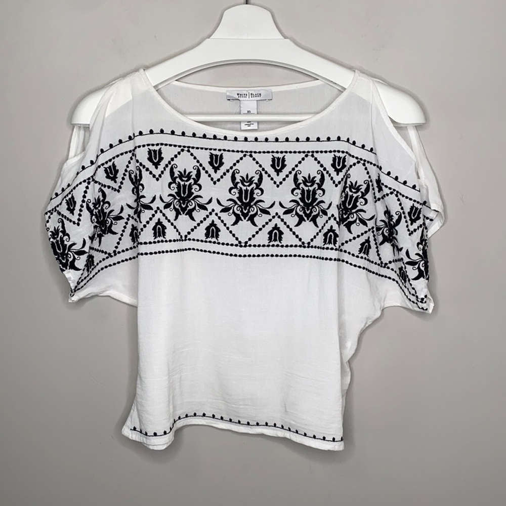 White House Black Market Cold Shoulder Embroidered Top
